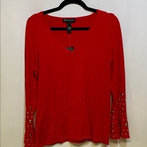 INC Red Blouse with Studded Sleeves